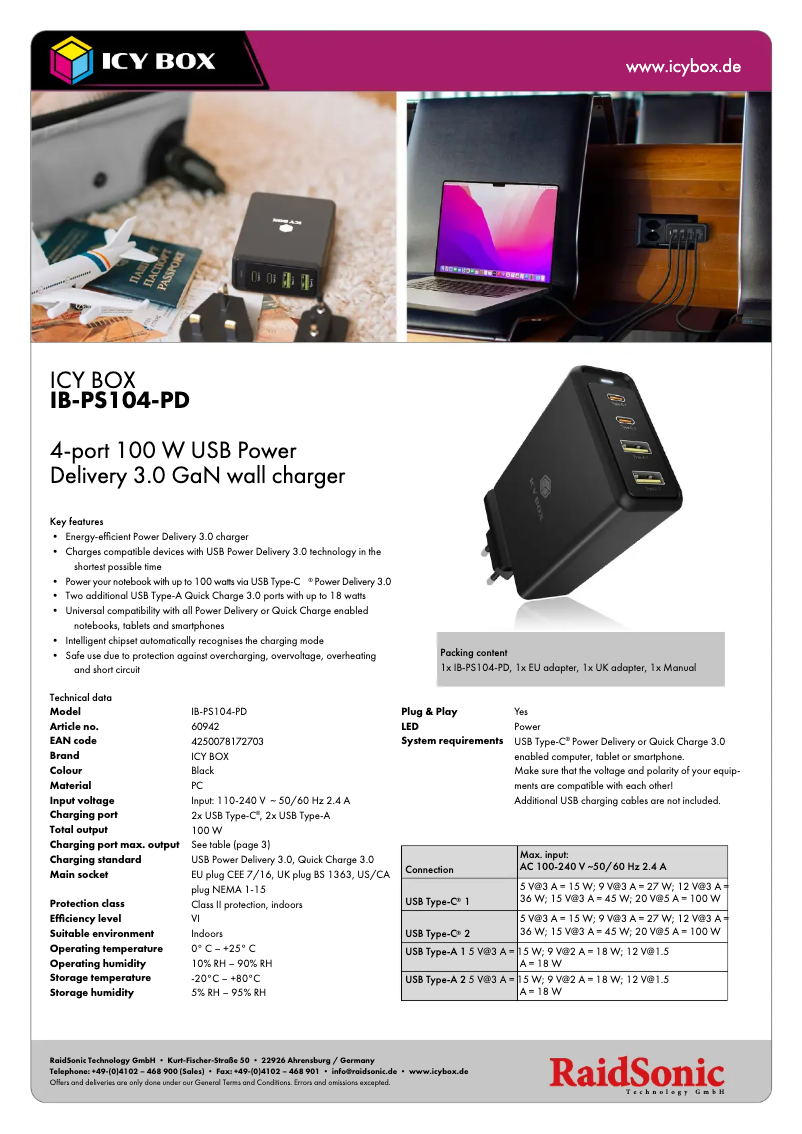 Page 1 de la notice Fiche technique Icy Box IB-PS104-PD