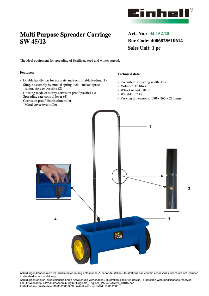 Page 1 de la notice Manuel utilisateur Einhell SW 45/12