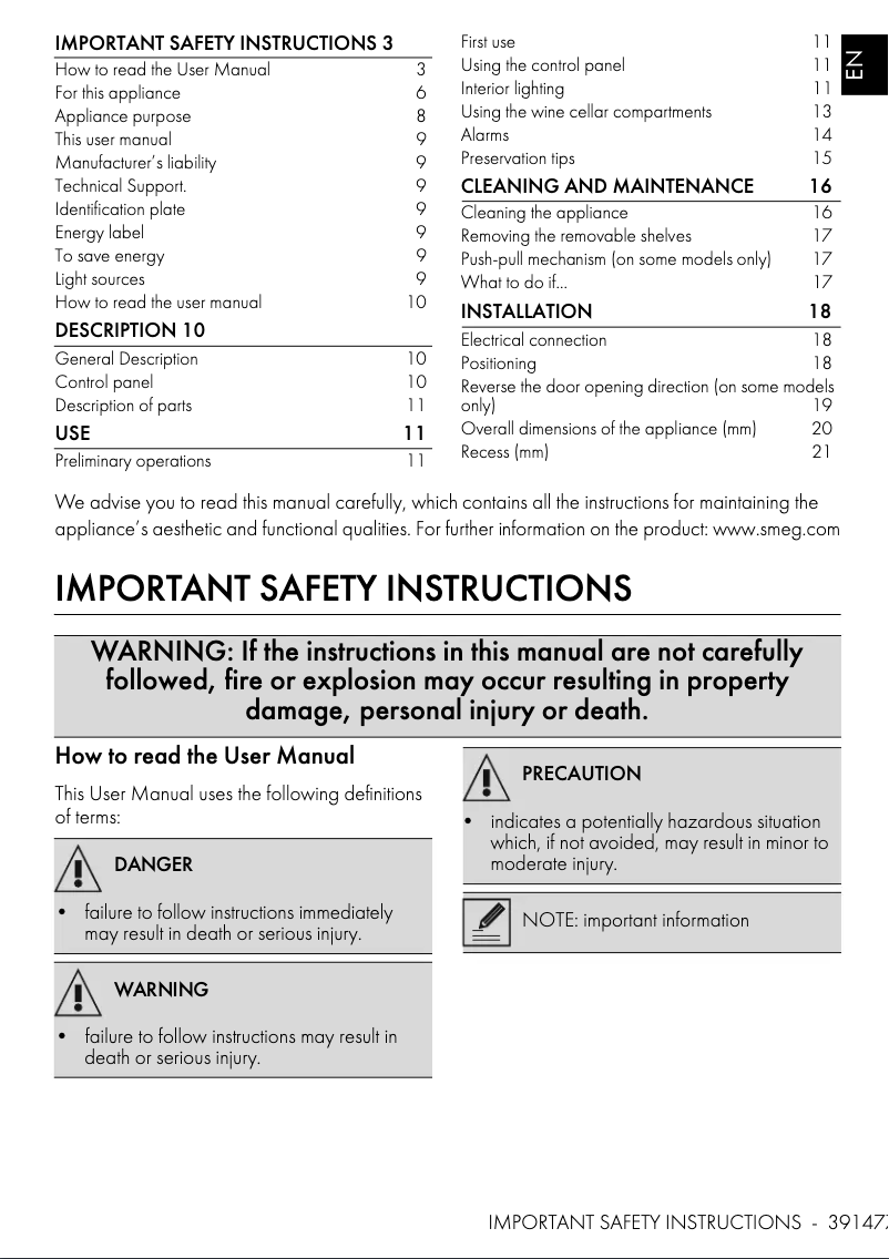 Page n°1 - Manuel utilisateur Smeg CVIU321X1