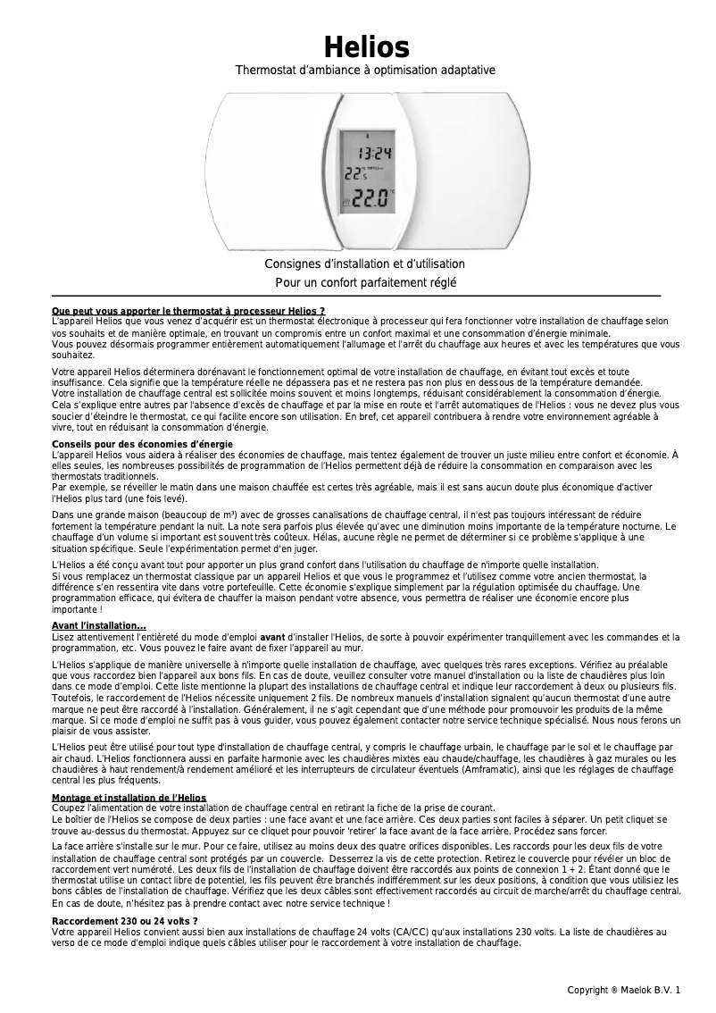 Page n°1 - Manuel utilisateur Amfra Helios