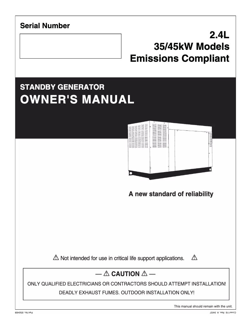 Page 1 de la notice Manuel utilisateur Generac QT03524GNSY