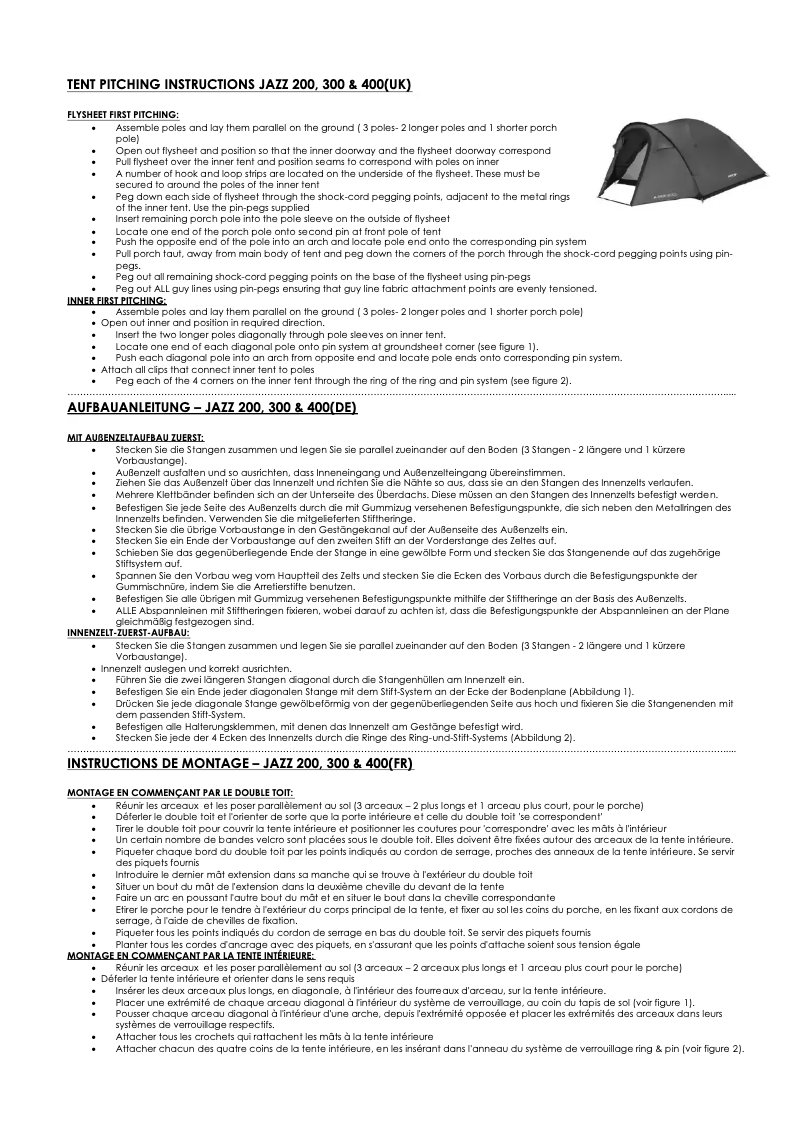 Page n°1 - Manuel utilisateur Vango Jazz 300