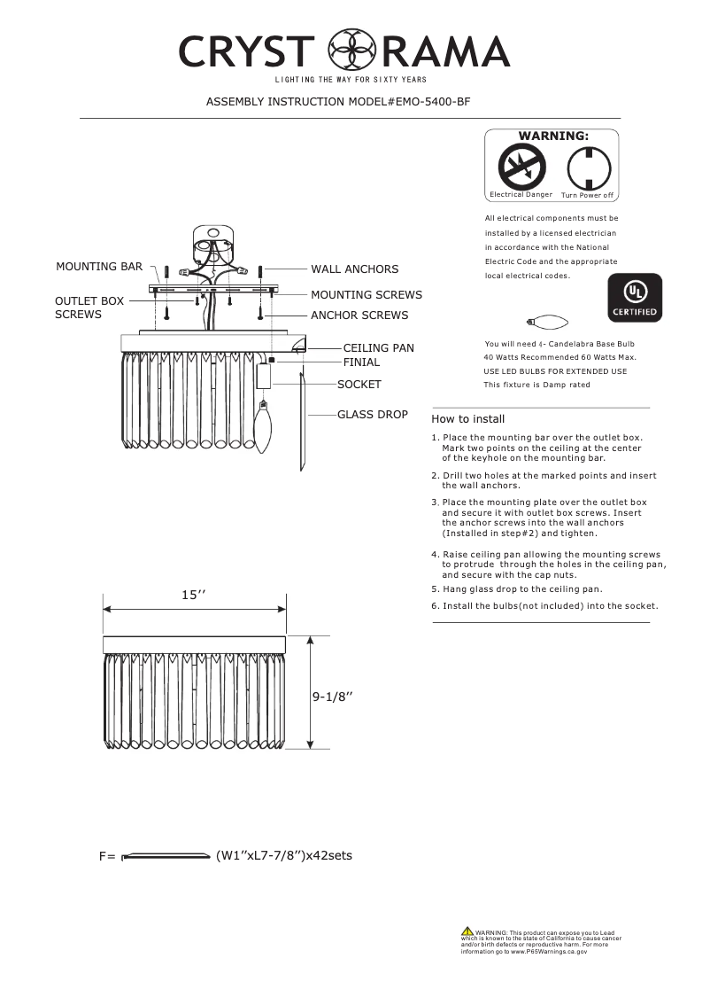 Page n°1 - Manuel utilisateur Crystorama Emory EMO-5400-BF