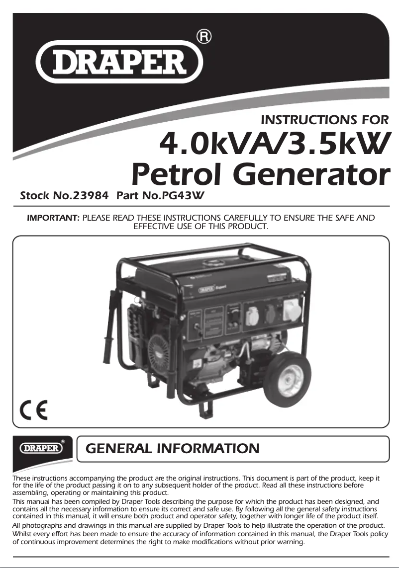 Page 1 de la notice Manuel utilisateur Draper PG43W