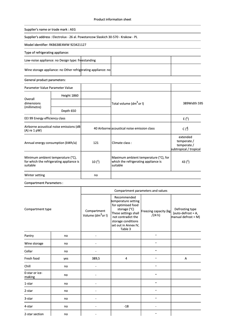 Page n°1 - Fiche technique AEG RKB638E4MW