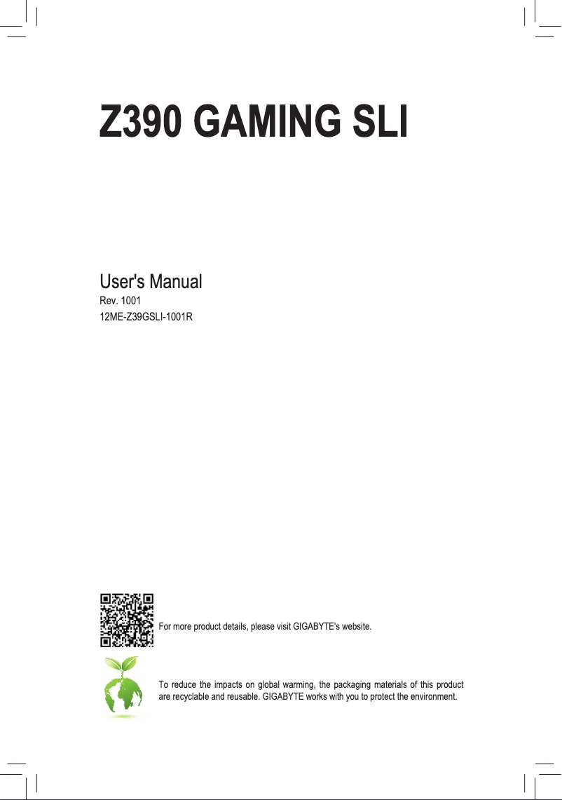 Page 1 de la notice Manuel utilisateur Gigabyte Z390 GAMING SLI