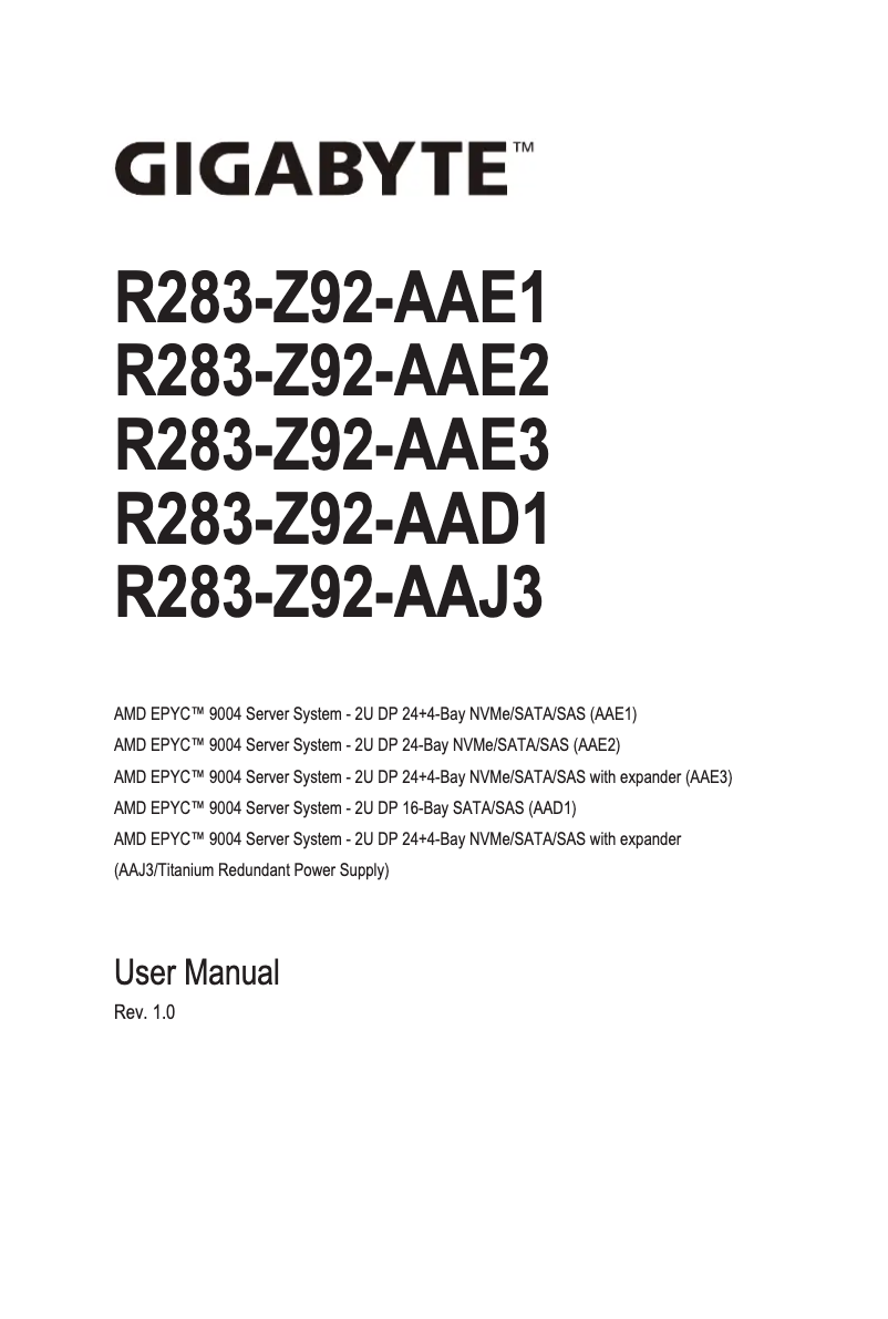 Page n°1 - Manuel utilisateur Gigabyte R283-Z92