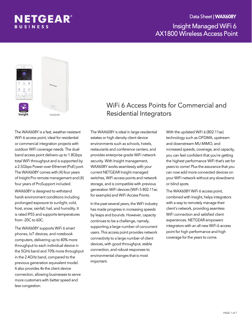 Page 1 de la notice Fiche technique Netgear WAX608Y