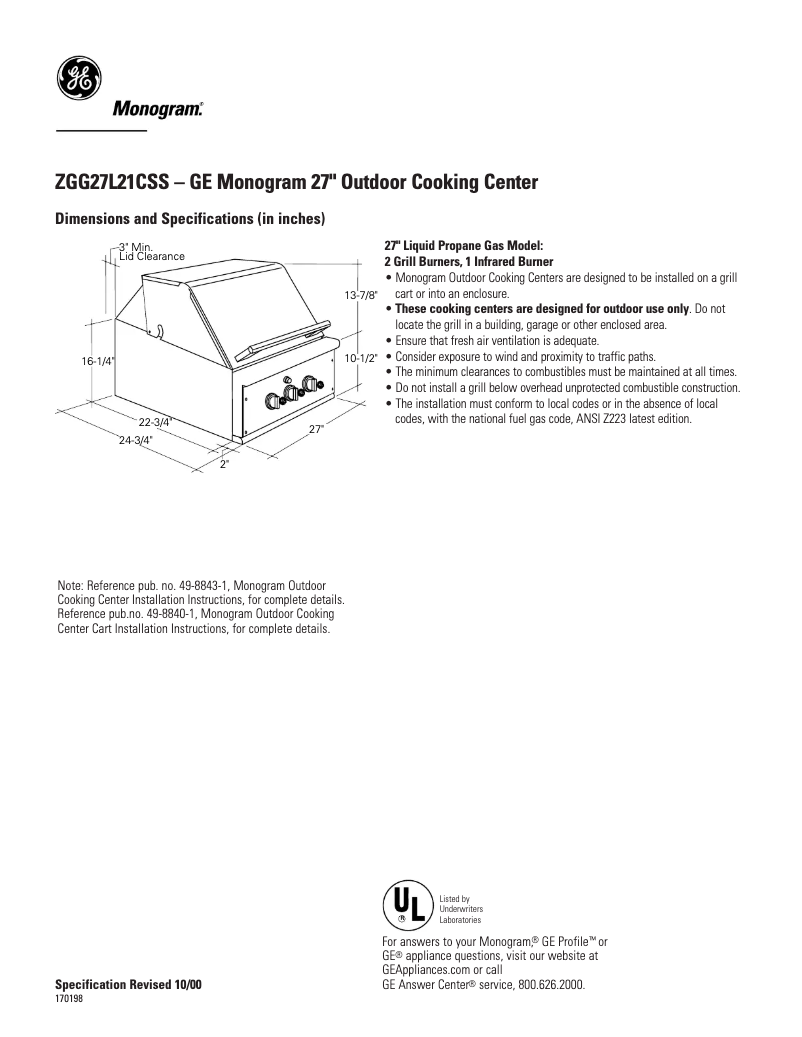 Page n°1 - Fiche technique GE ZGG27L21CSS