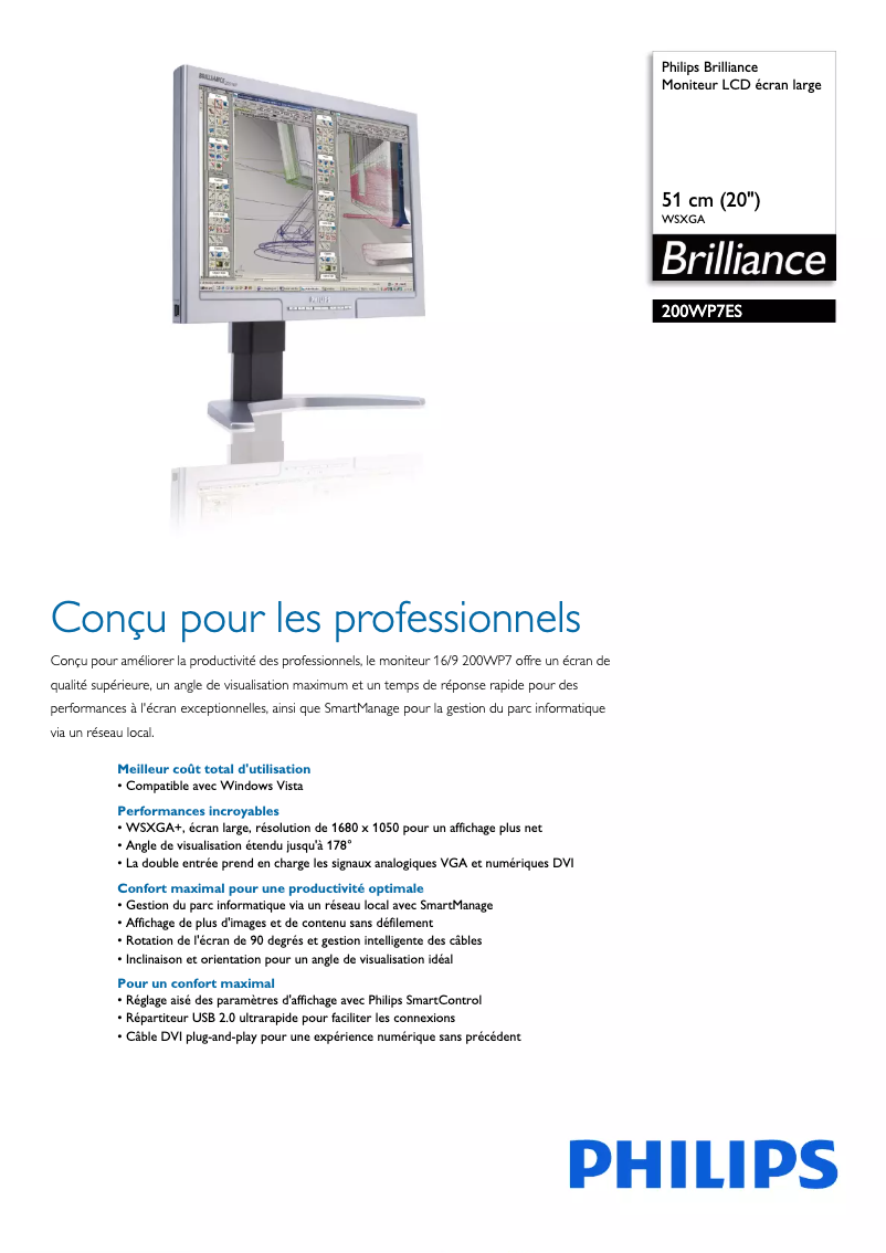 Page n°1 - Fiche technique Philips Brilliance 200WP7ES