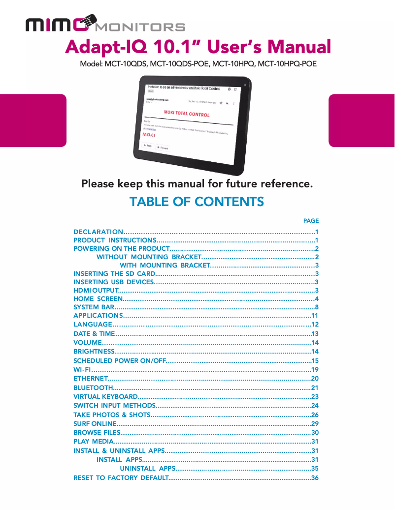 Imagen de la primera página del manual del dispositivo Adapt-IQ MCT-10HPQ-POE-2LB