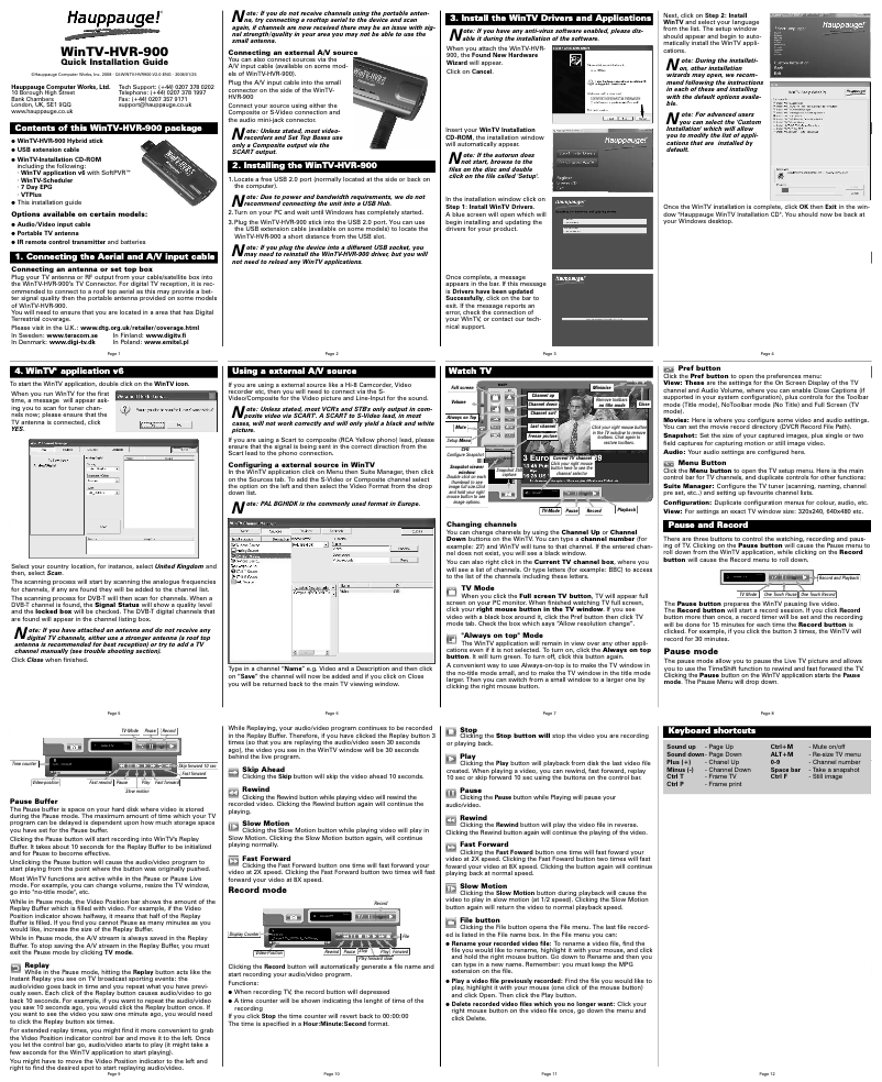 Page n°1 - Manuel utilisateur Hauppauge WINTV-HVR-900HD