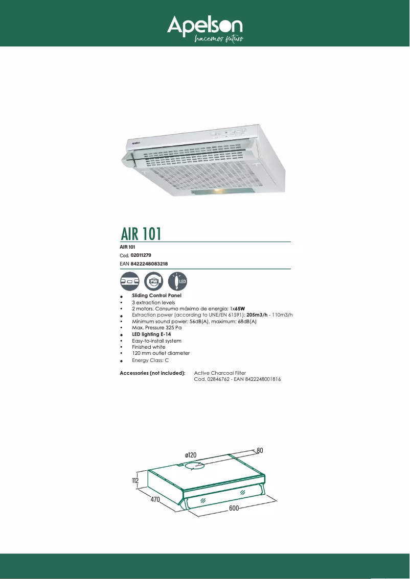 Page 1 de la notice Fiche technique Apelson AIR 101
