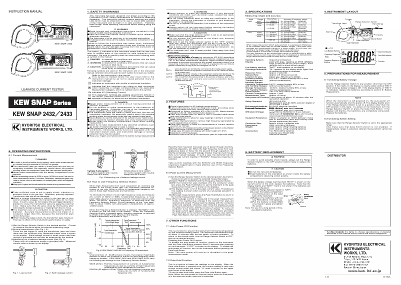 Page 1 de la notice Manuel utilisateur Kyoritsu KEW Snap 2433