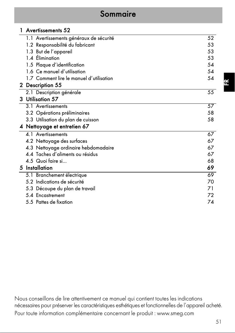 Page 1 de la notice Manuel utilisateur Smeg SI5741D