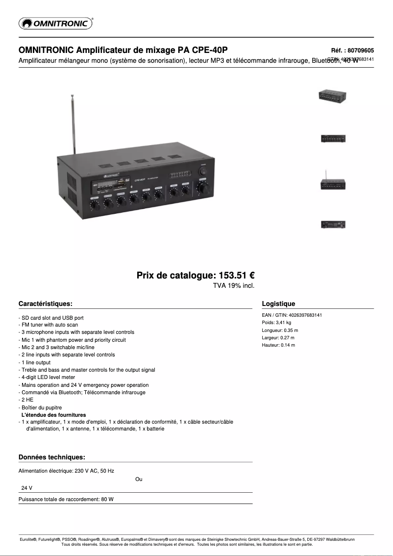 Página 1 del manual Ficha técnica Omnitronic CPE-40P