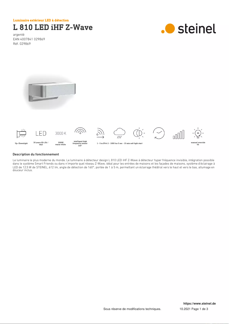 Page n°1 - Fiche technique Steinel L 810 LED iHF Z