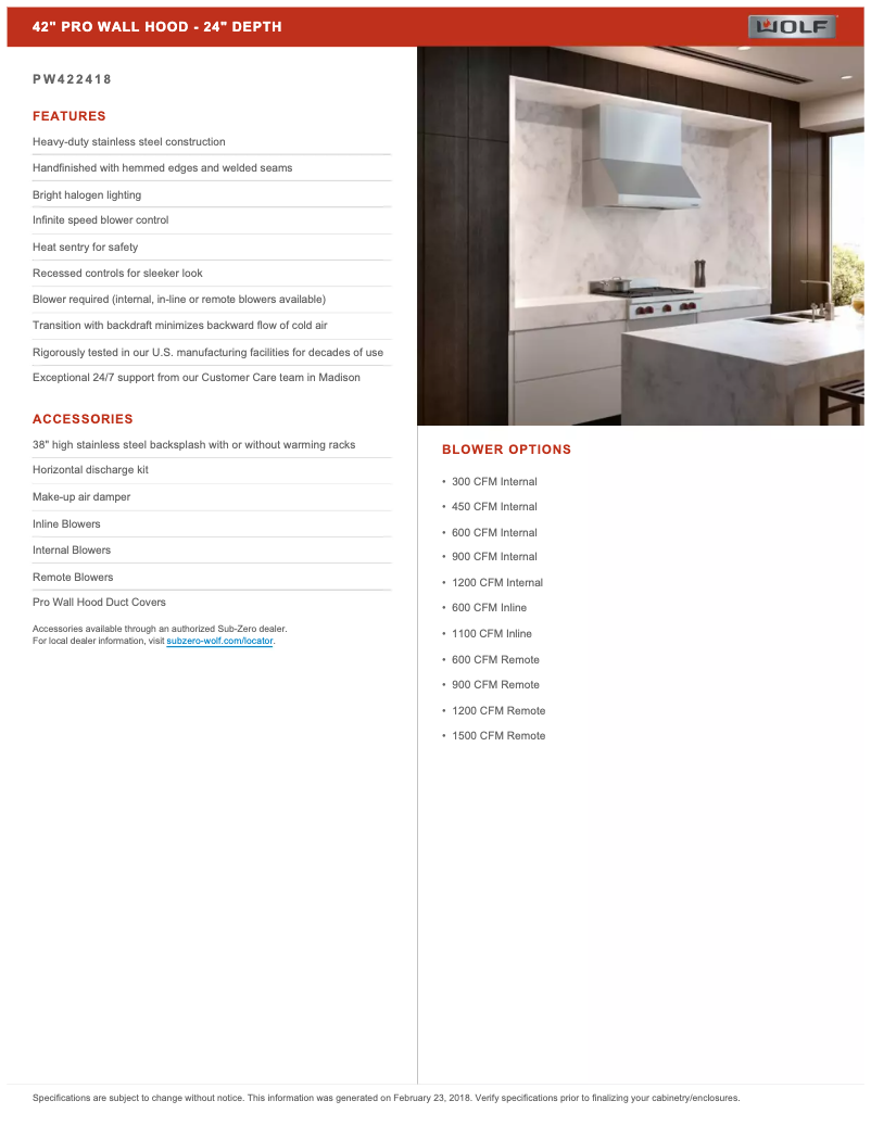 Page 1 de la notice Fiche technique Wolf PW422418