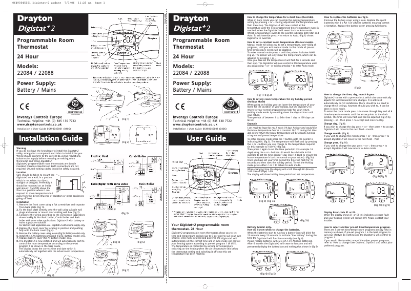 Page 1 de la notice Manuel utilisateur Drayton Digistat+2