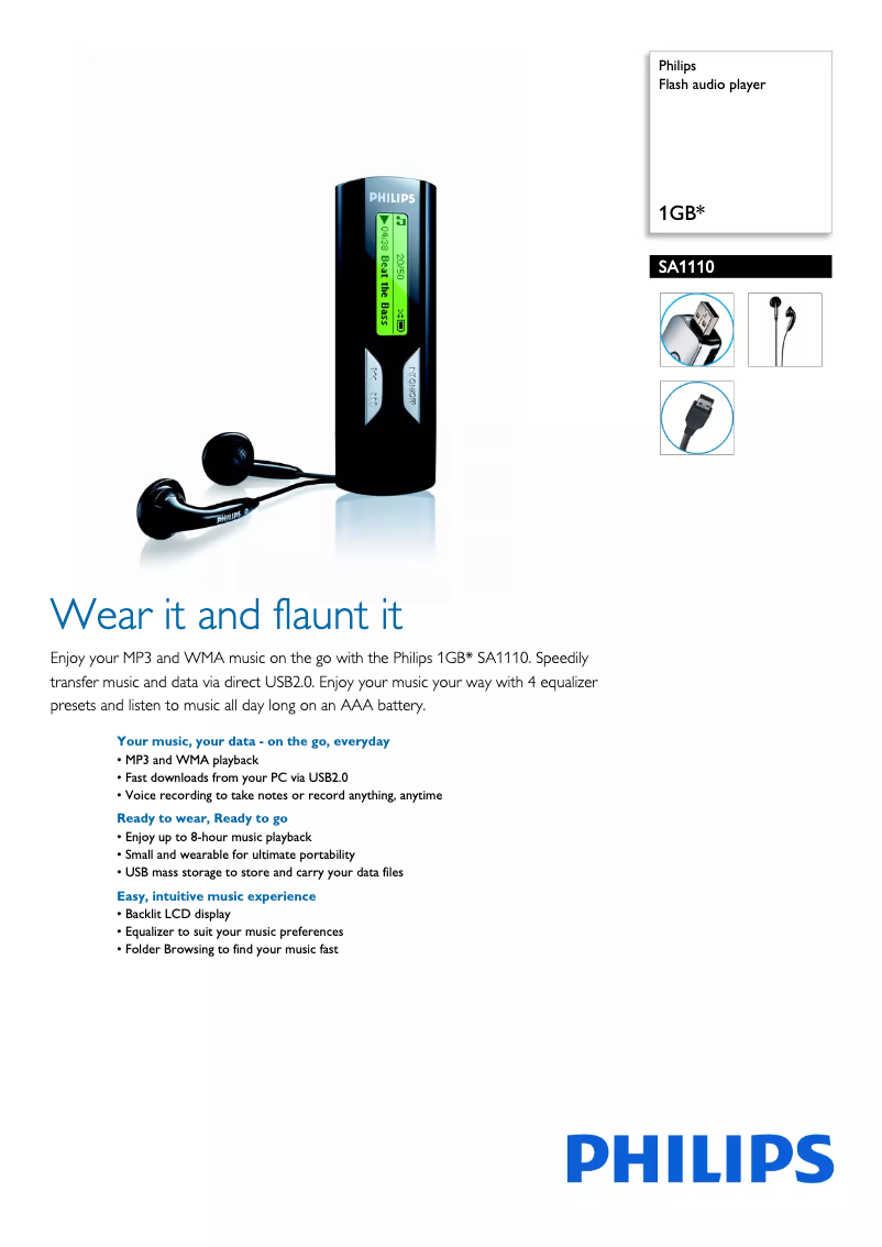 Page 1 de la notice Brochure Philips SA1110