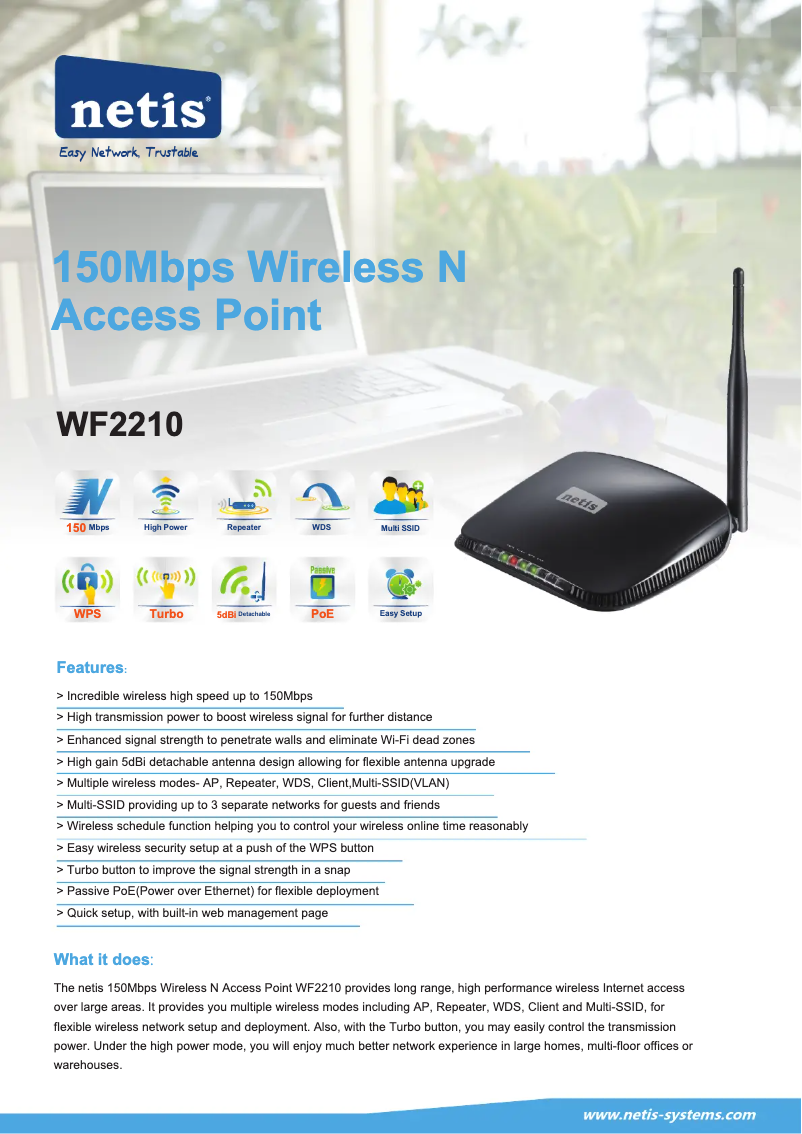 Page 1 de la notice Fiche technique Netis WF2210