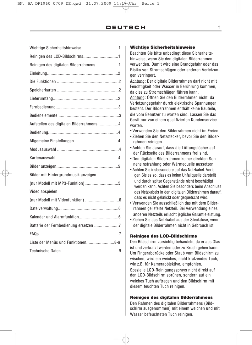 Page n°1 - Manuel utilisateur Braun DigiFrame 1960