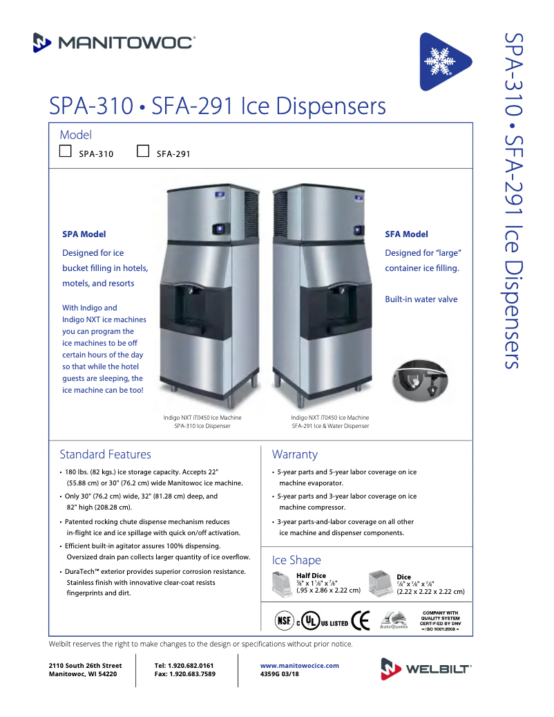Page n°1 - Fiche technique Manitowoc SPA-310