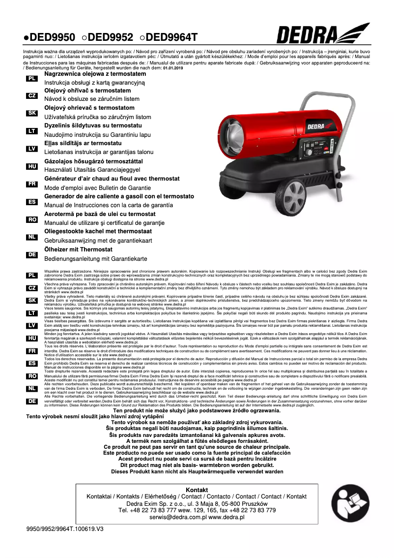 Page n°1 - Manuel utilisateur DEDRA DED9950