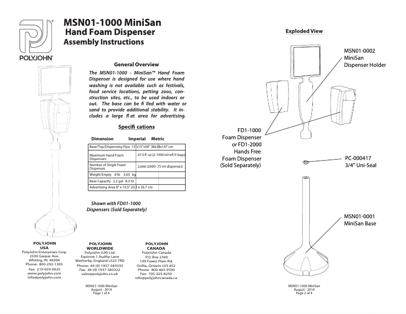 Image de la première page du manuel de l'appareil MSN01-1000GG