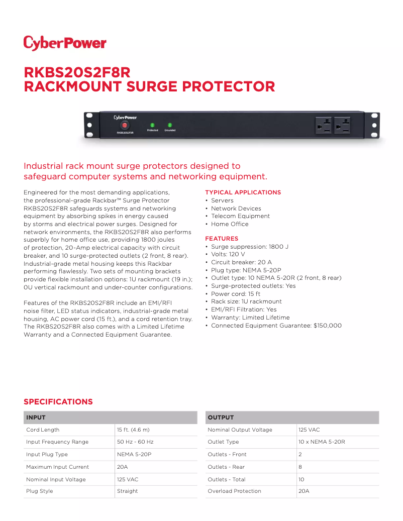 Image de la première page du manuel de l'appareil Rackbar RKBS20S2F8R