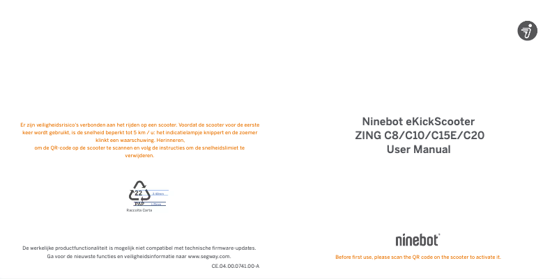 Image de la première page du manuel de l'appareil Ninebot eKickScooter ZING C15E