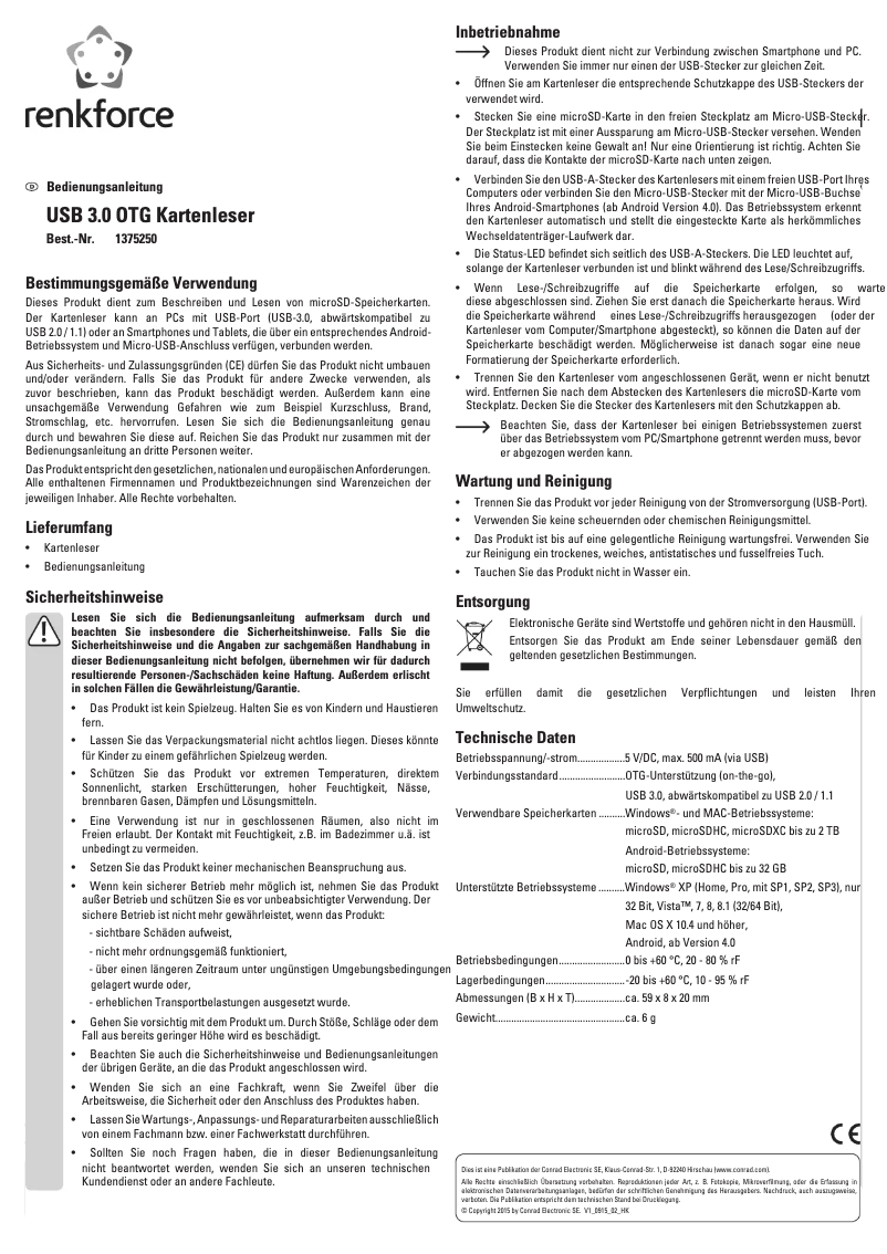 Page 1 de la notice Manuel utilisateur Renkforce OTG302