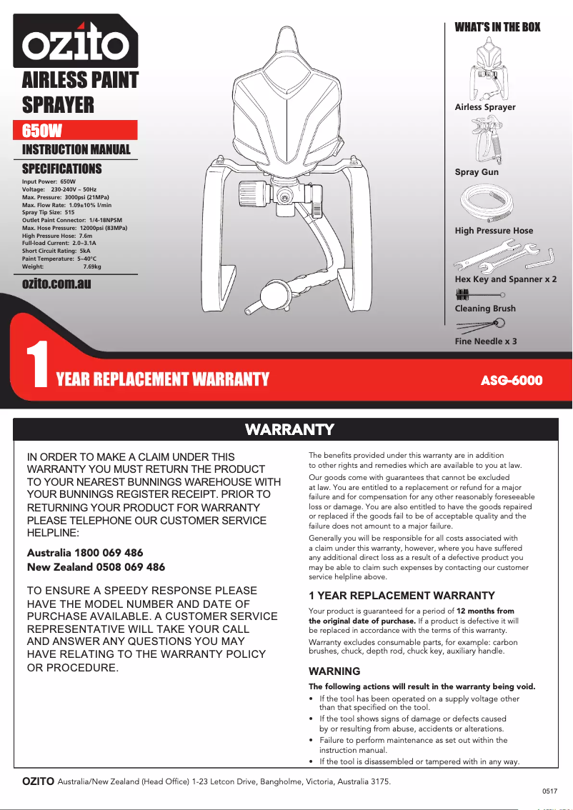 Page 1 de la notice Manuel utilisateur Ozito ASG-6000