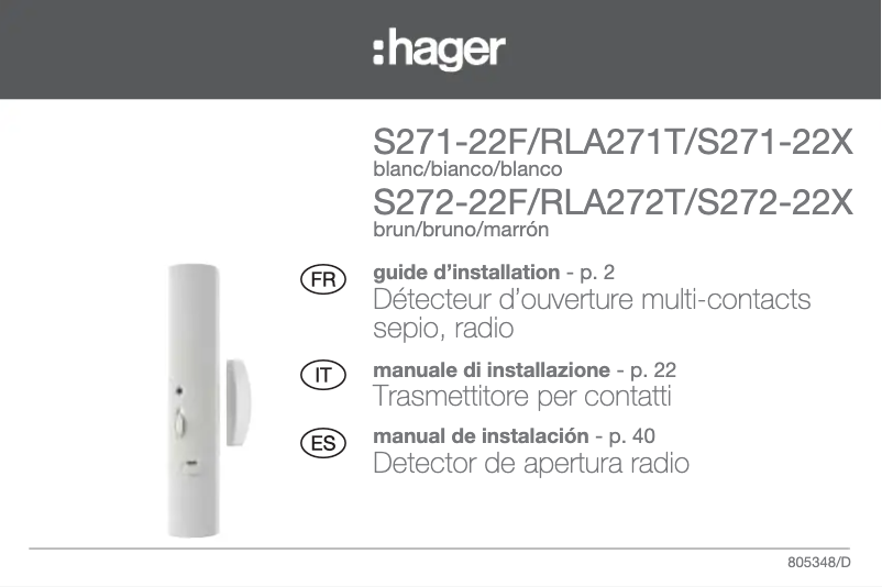 Page 1 de la notice Instructions / montage Hager S272-22F