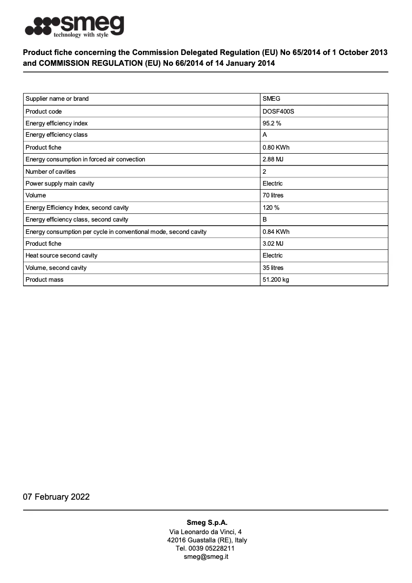 Página 1 del manual Folleto Smeg DOSF400S
