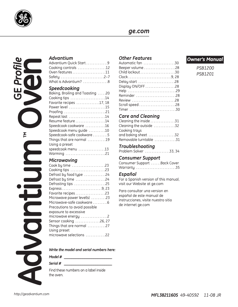 Page 1 de la notice Manuel d'utilisation et d'entretien GE PSB1200NWW