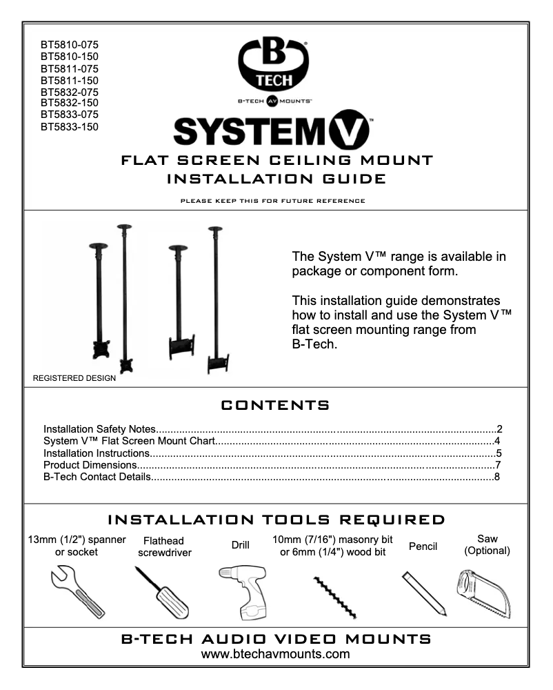 Page n°1 - Manuel utilisateur B-Tech BT5832