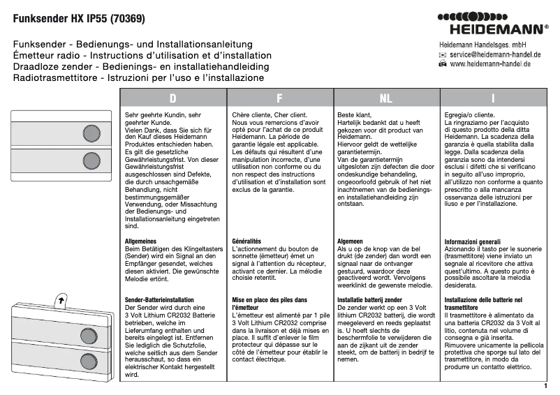 Page 1 de la notice Manuel utilisateur Heidemann 70369