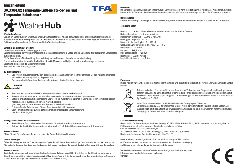 Image de la première page du manuel de l'appareil WeatherHub 30.3304.02