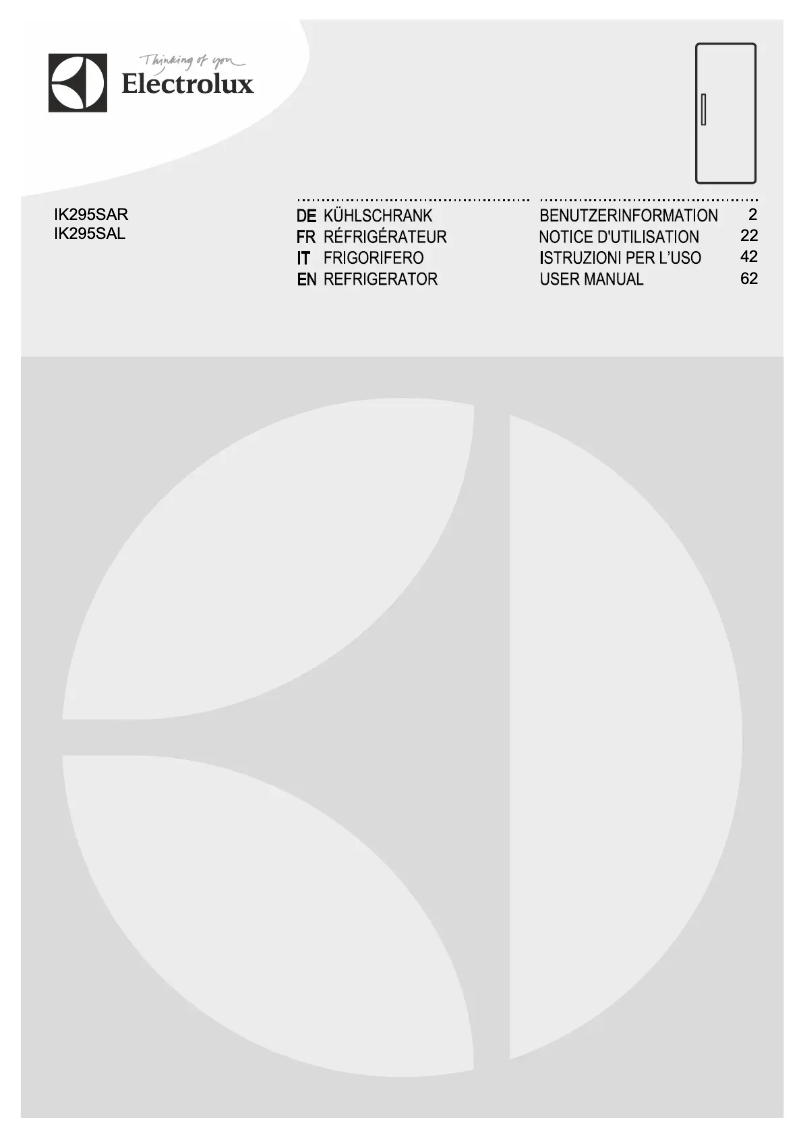 Page 1 de la notice Manuel utilisateur Electrolux IK295SAR