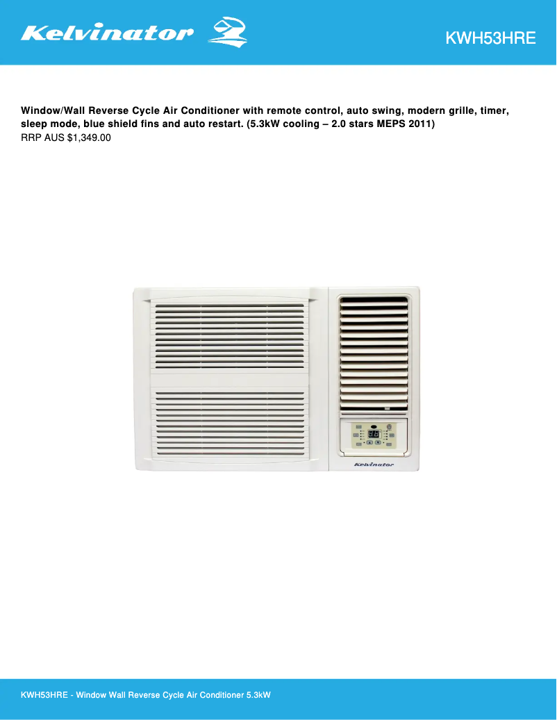 Page 1 de la notice Fiche technique Kelvinator KWH53HRE