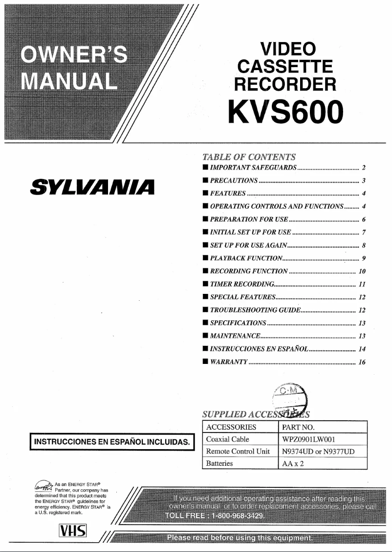 Page 1 de la notice Manuel utilisateur Sylvania KVS600