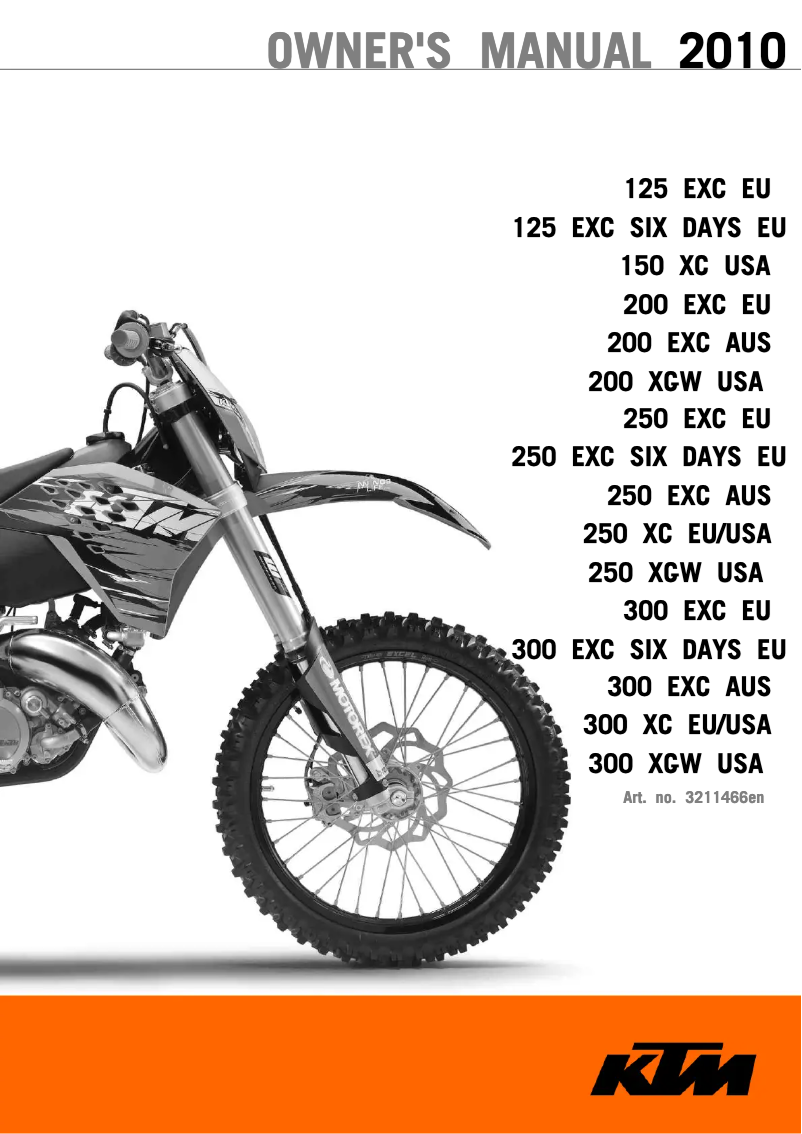 Image de la première page du manuel de l'appareil 250 XC (2010)
