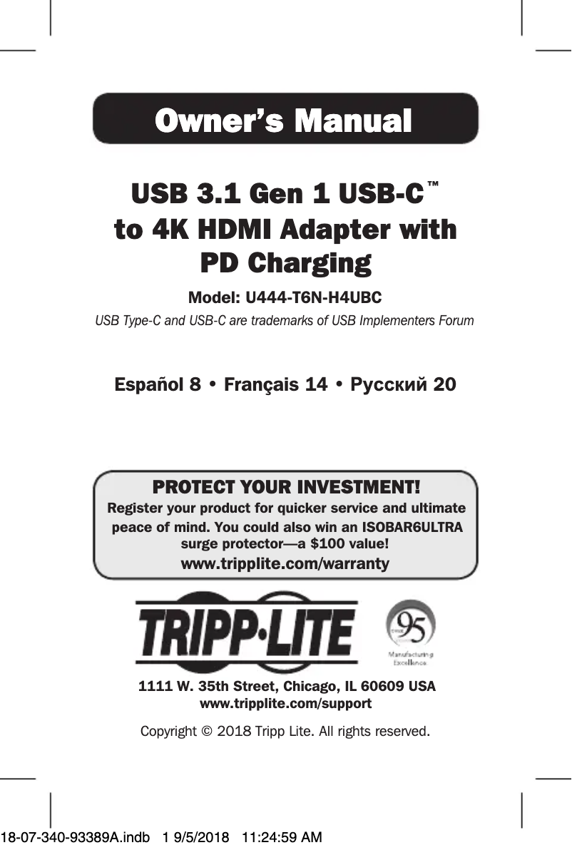 Page 1 de la notice Manuel utilisateur Tripp Lite U444-T6N-H4UBC