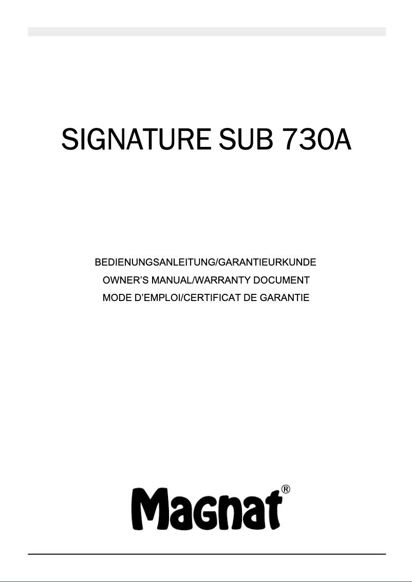 Page 1 de la notice Manuel utilisateur Magnat Signature Sub 730A