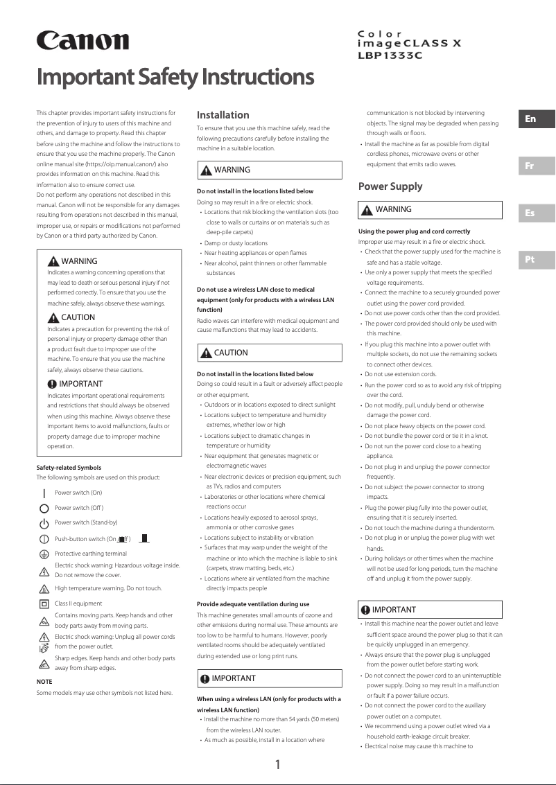 Page 1 de la notice Manuel utilisateur Canon imageCLASS X LBP1333c