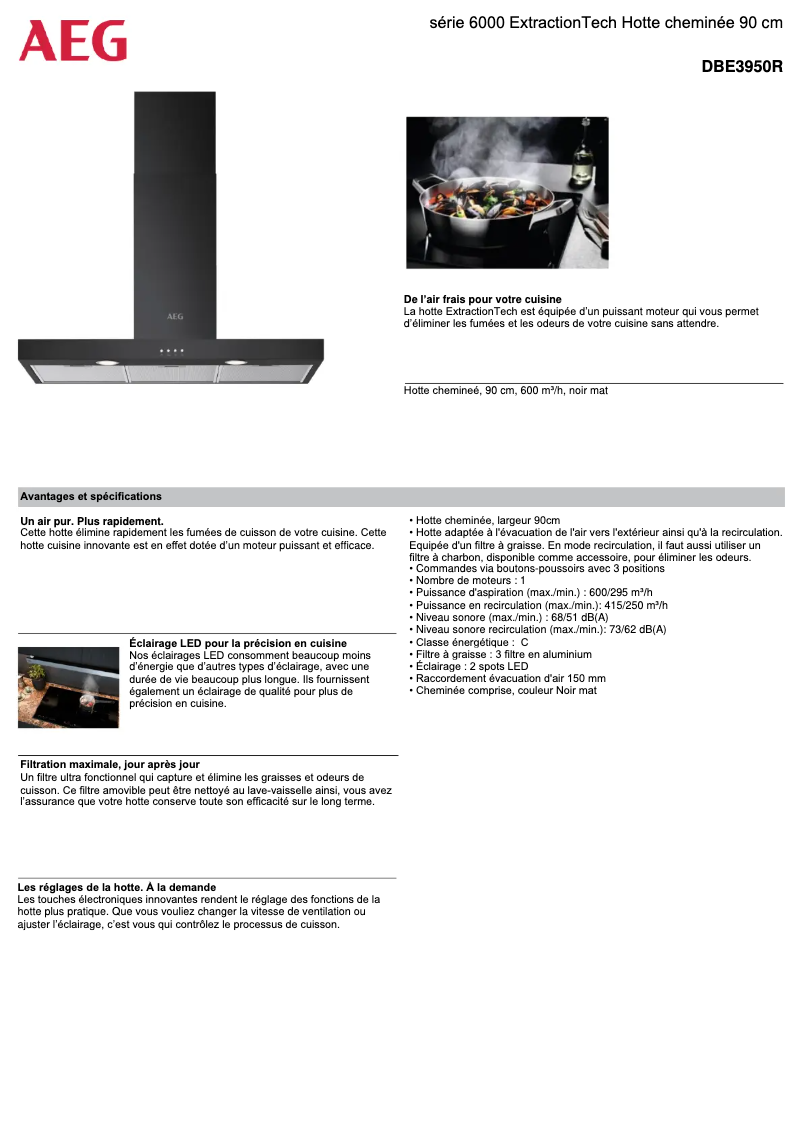 Page 1 de la notice Fiche technique AEG DBE3950R