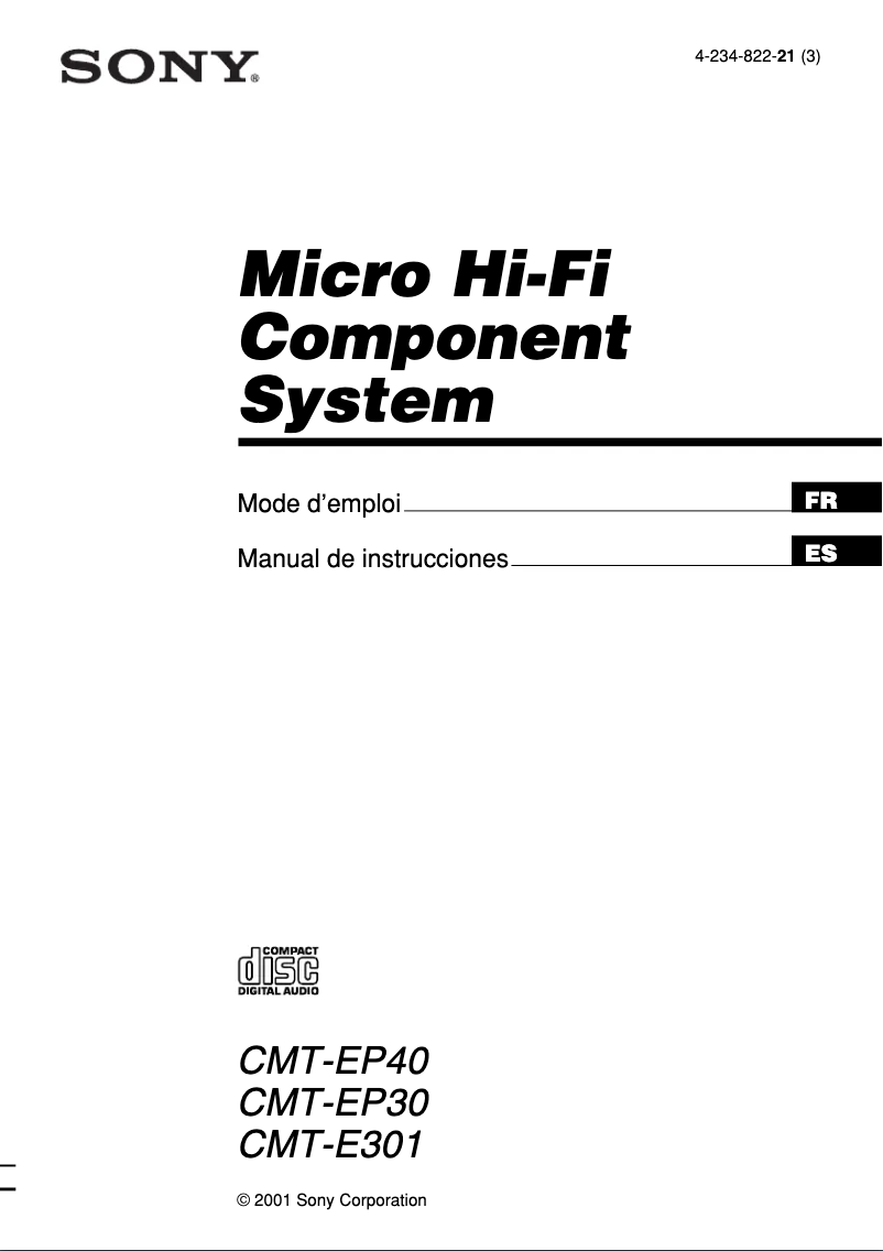 Page 1 de la notice Manuel utilisateur Sony CMT-E301