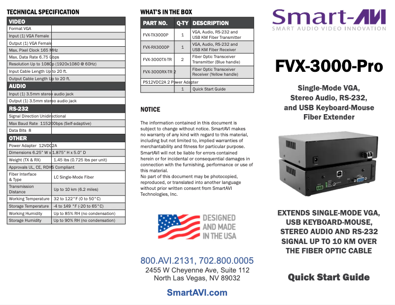 Page n°1 - Manuel utilisateur Smart-AVI FVX-3000-Pro