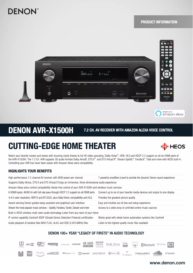Page 1 de la notice Fiche technique Denon AVR-X1500H